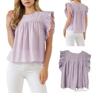English Factory lilac ruffle sleeve top